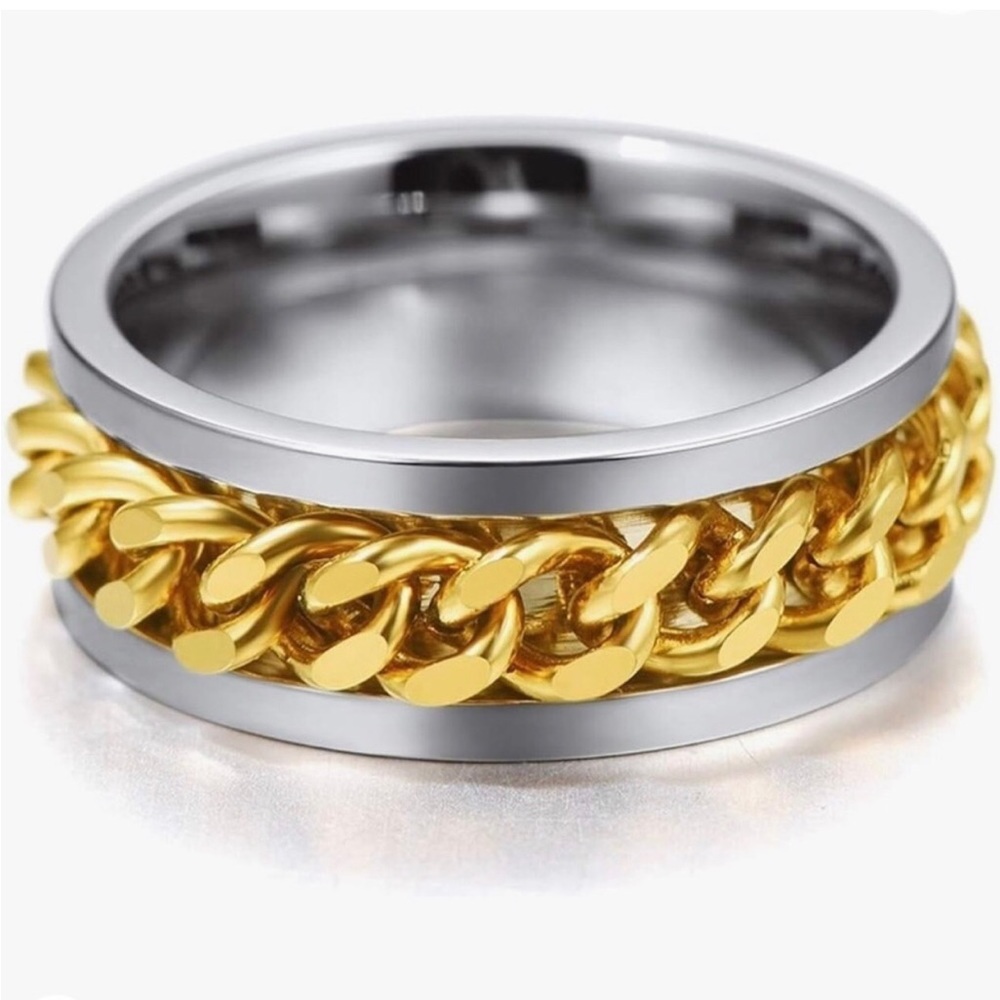 Size 7 thick band inlaid chain ring